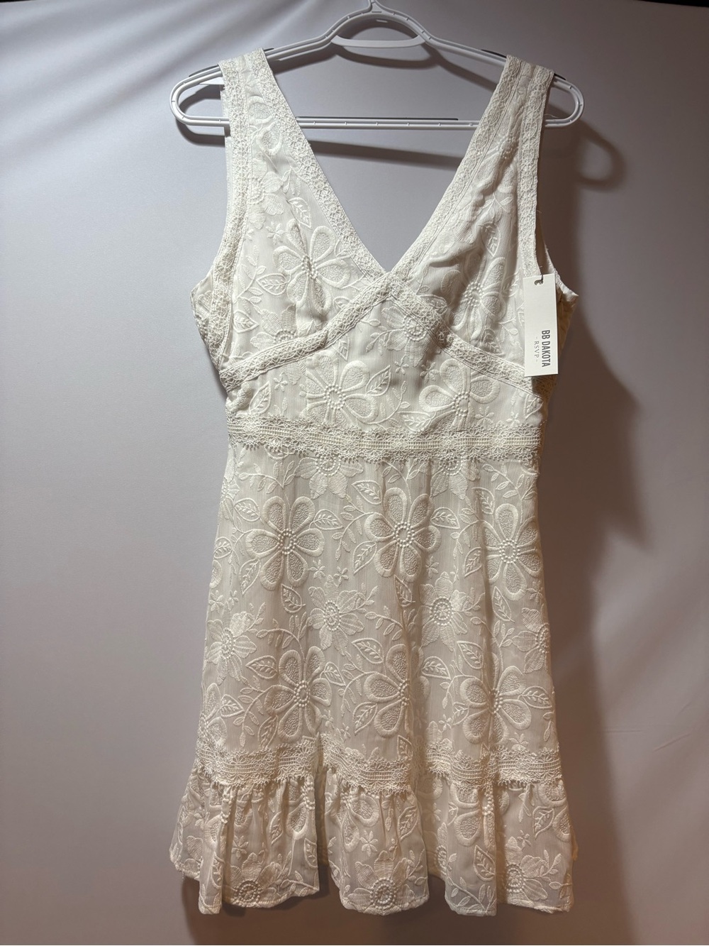 BB Dakota Cream Lace V-Neck Mini Dress